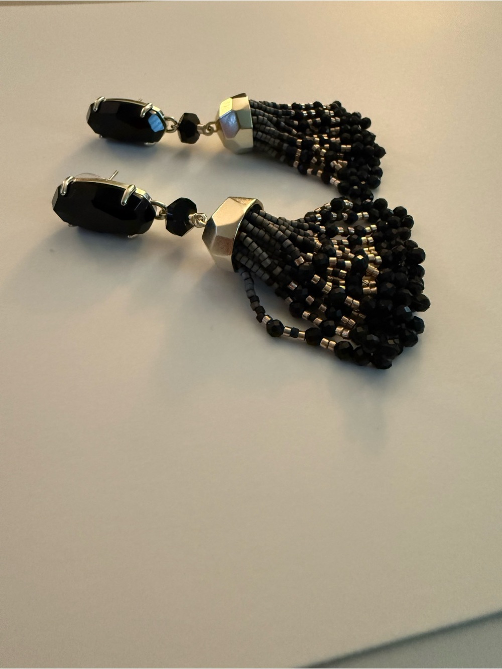 Black and Silver Beaded Tassel Drop Earrings by Kendra Scott